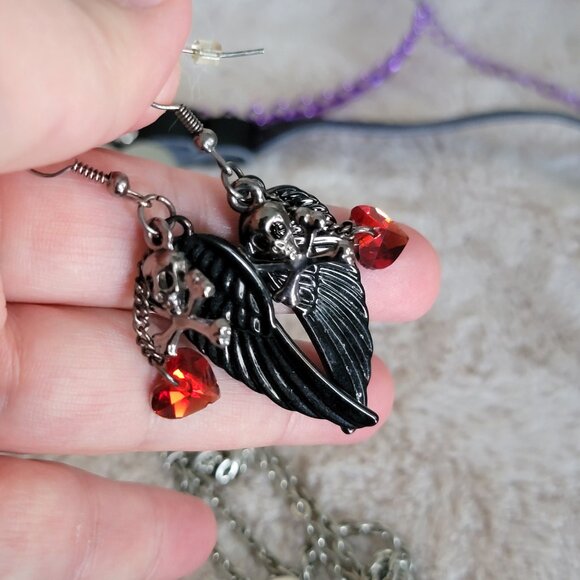 Lot of Gothic Goth Jewelry - Skulls Dragon Red Crystal Chokers Necklaces Earring - Picture 9 of 11